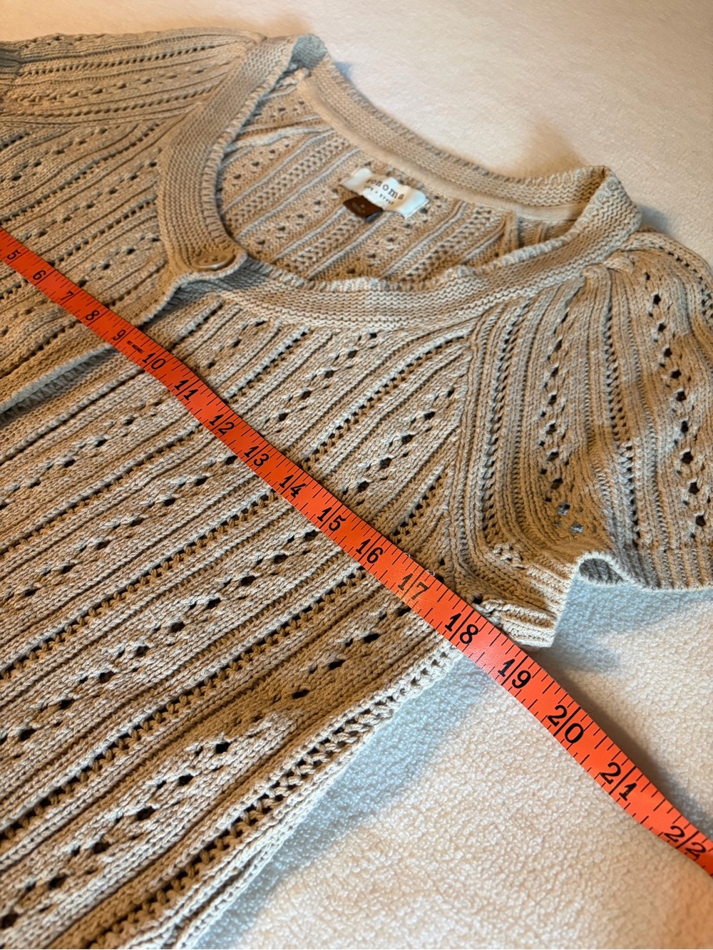 Sonoma Open Knit Short Sleeve Cardigan in Light Beige - Picture 6 of 7